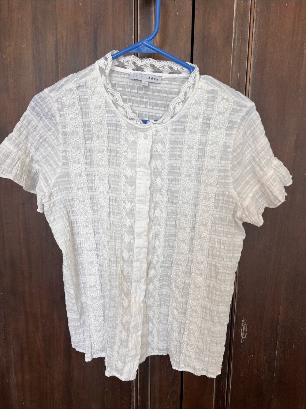 Baltic Born White Short-Sleeve Lace-Trim Button-Front Blouse